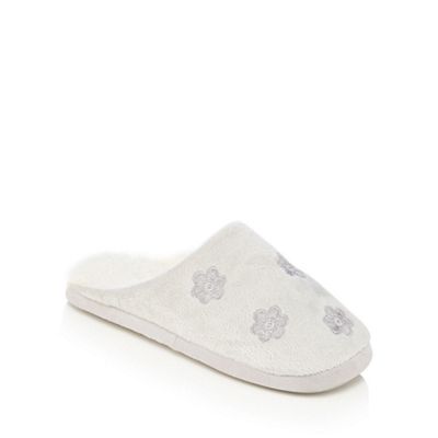 Lounge & Sleep Grey embroidered flower mule slippers